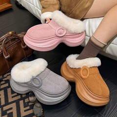 厚底增高毛毛拖鞋女2025秋冬季新款外穿保暖加绒包头半拖棉拖鞋