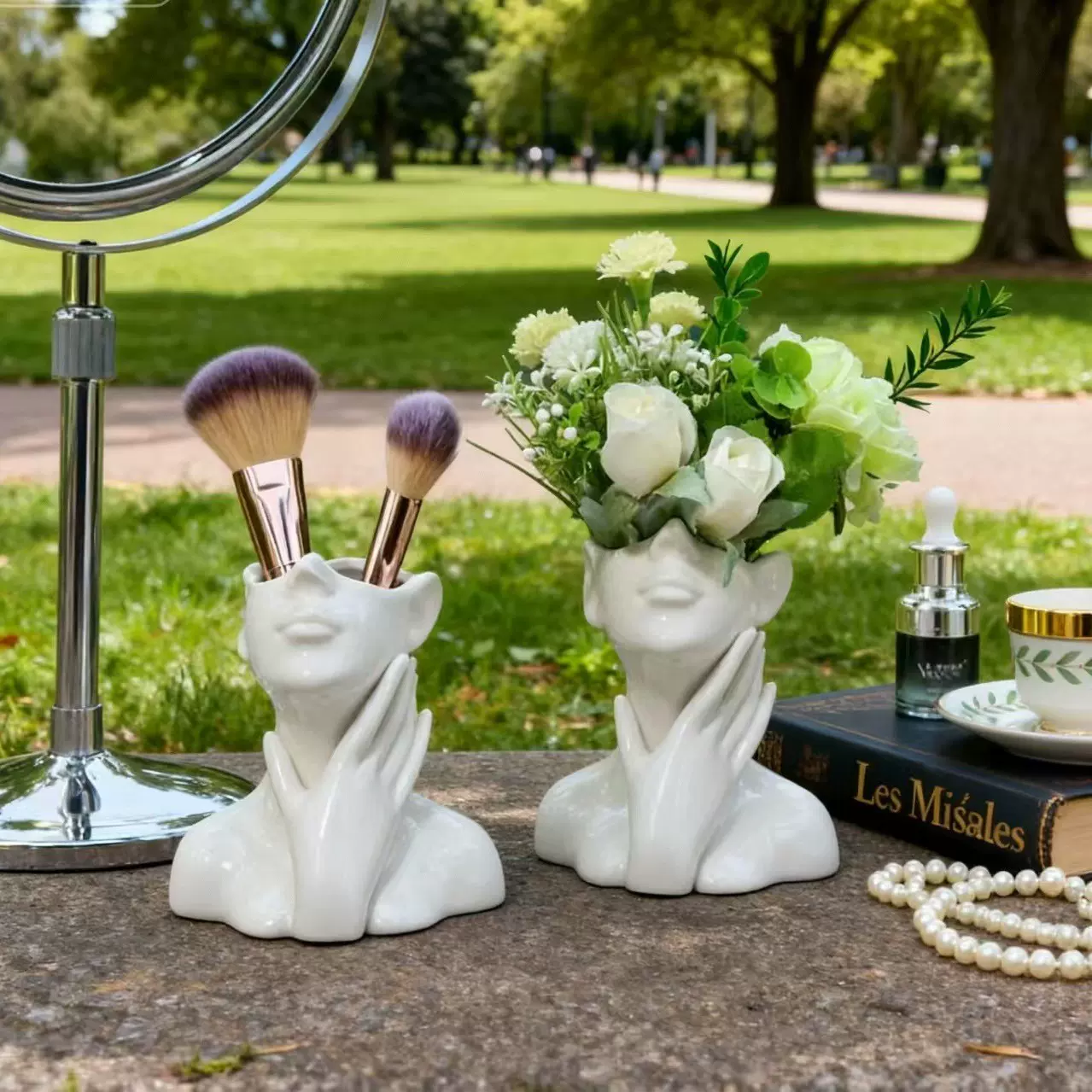 ins 北欧人体花盆 艺术花瓶北欧家居装饰小学生笔桶 化妆刷收纳桶