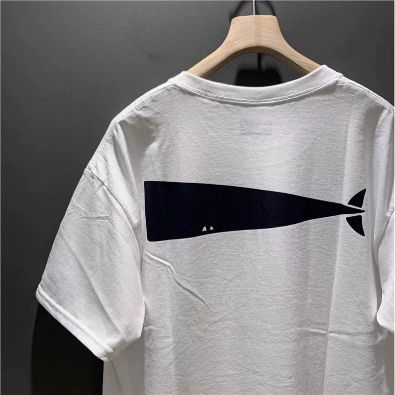 Japanese Style Simple Loose DESCENDANTDCDT Classic Short Sleeve Whale Print Yuwenle Round Neck Short Sleeve 24SS