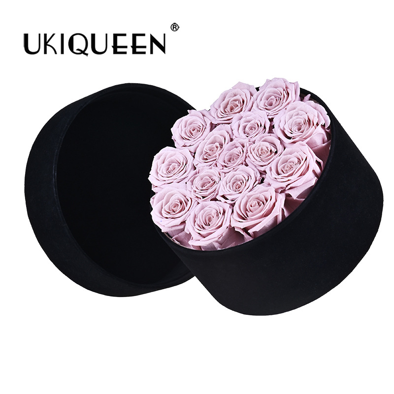 Cubo de rosas eternas con tapa, caja de regalo redonda y cuadrada, adorno de Amazon para comercio electrónico transfronterizo, caja de regalo de flores eternas.