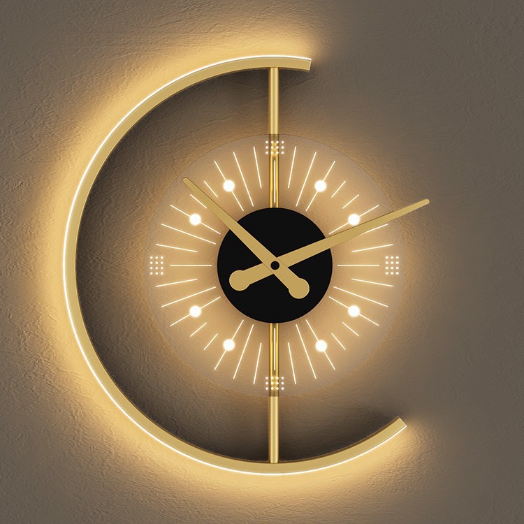 Sala de estar lujoso reloj creativo lámpara de pared dormitorio cabezal de cama fondo lámpara de pared decoración de estilo de tecnología carga libre de cableado