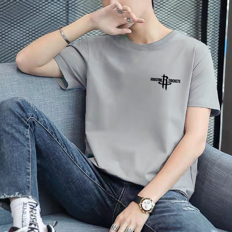Camiseta de manga corta otoño de los Hombres Nuevo estilo coreano SLIM-Fit de moda impreso Delgado cuello redondo ins puesto de suministro