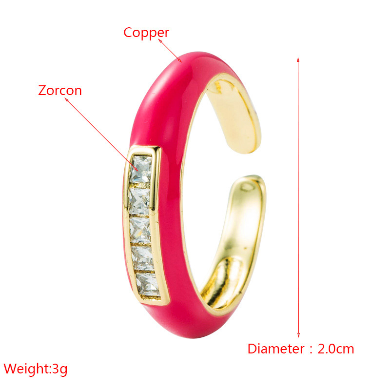 Bague D&#39;huile Dégoulinante De Zircon De Couleur Micro-incrustée De Cuivre À La Mode display picture 1