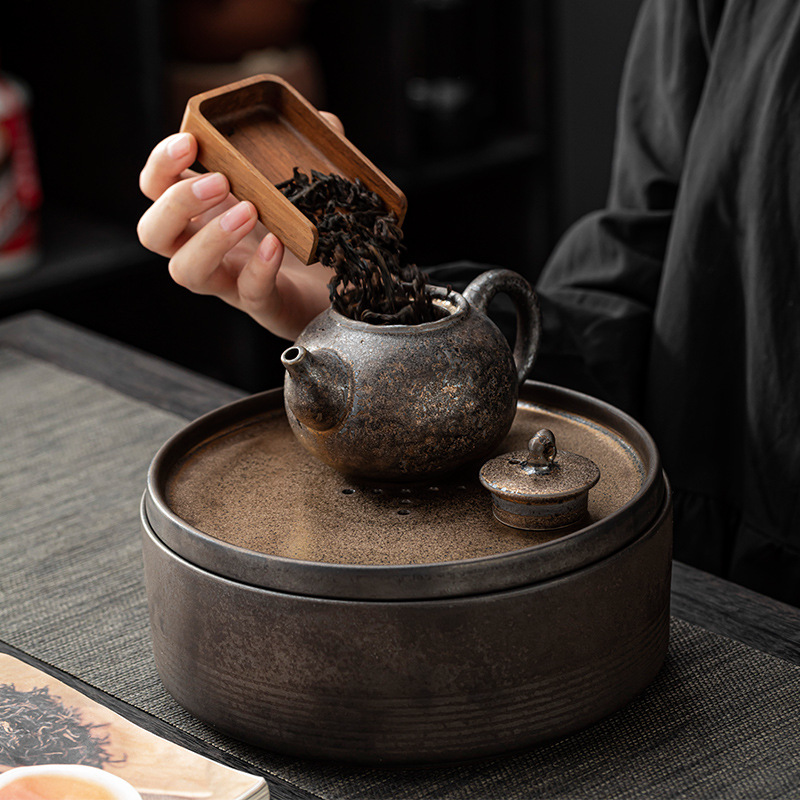 Kuta-yaki High-looking Storage Small Tea Tray Ceramic Household Simple Small Tea Table Water Storage Round Saucer Dry Brewing Table