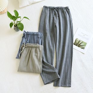 Men's and women's pajamas cotton thin home trousers loose plus size Spring and Autumn summer cotton yarn-dyed casual home pants