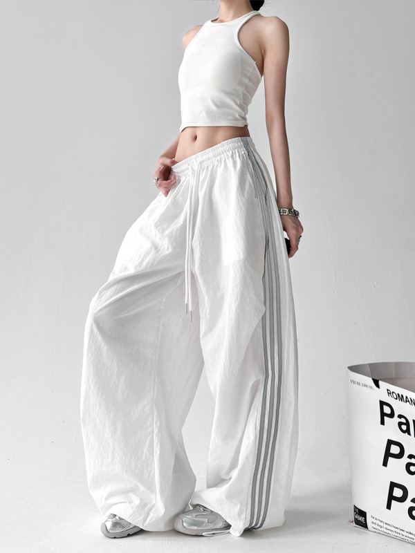 Spring and Autumn New Style American Workwear Casual Pants for Women, Retro Three-Stripe Sports Straight-Leg Jazz Dance Long Pants