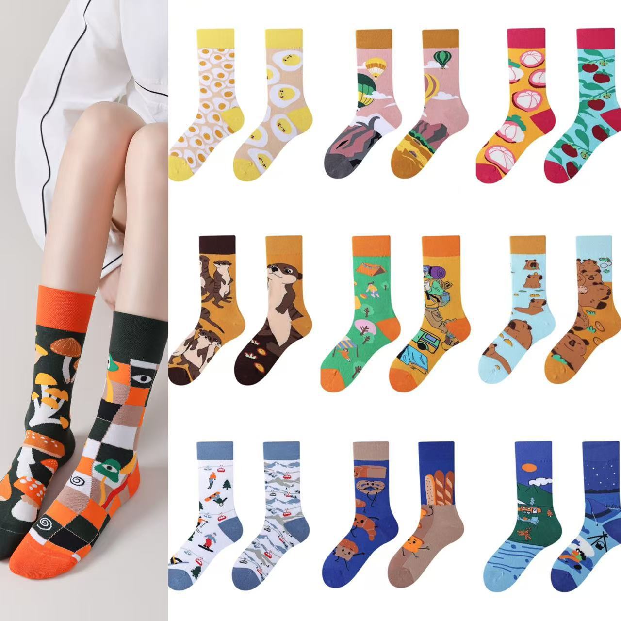 Original Ab Socks Asymmetrical Men's and Women's Mid-Calf Cotton Socks Combed Cotton Socks Personalized Trendyy Couple Mandarin Duck Socks Ab Casual Socks