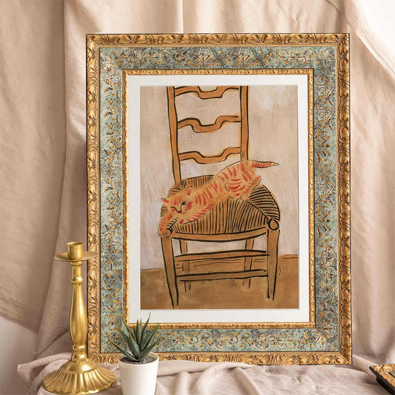French-Style Vintage Solid Wood Picture Frame for Oil Paintings, Wall-Mounted Custom Vintage Photo Frame, Egyptian Papyrus Painting Frame, Empty Frame for Tabletop Display