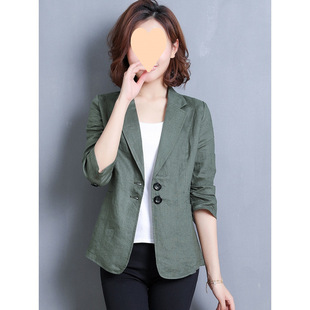 Linen Blazer Women's New Slim Spring and Summer Cotton and Linen Thin Casual Short Two-Button Versatile Small Suit