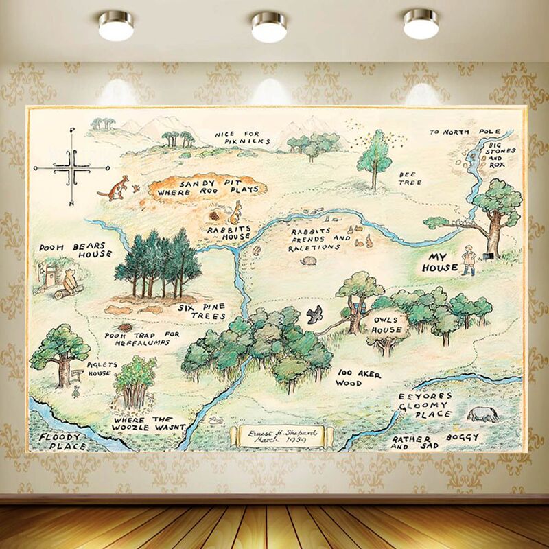 100 Acres Bear Family Map Background Cloth Winnie the Pooh Forest Adventure Animals Children Birthday Photography Banner