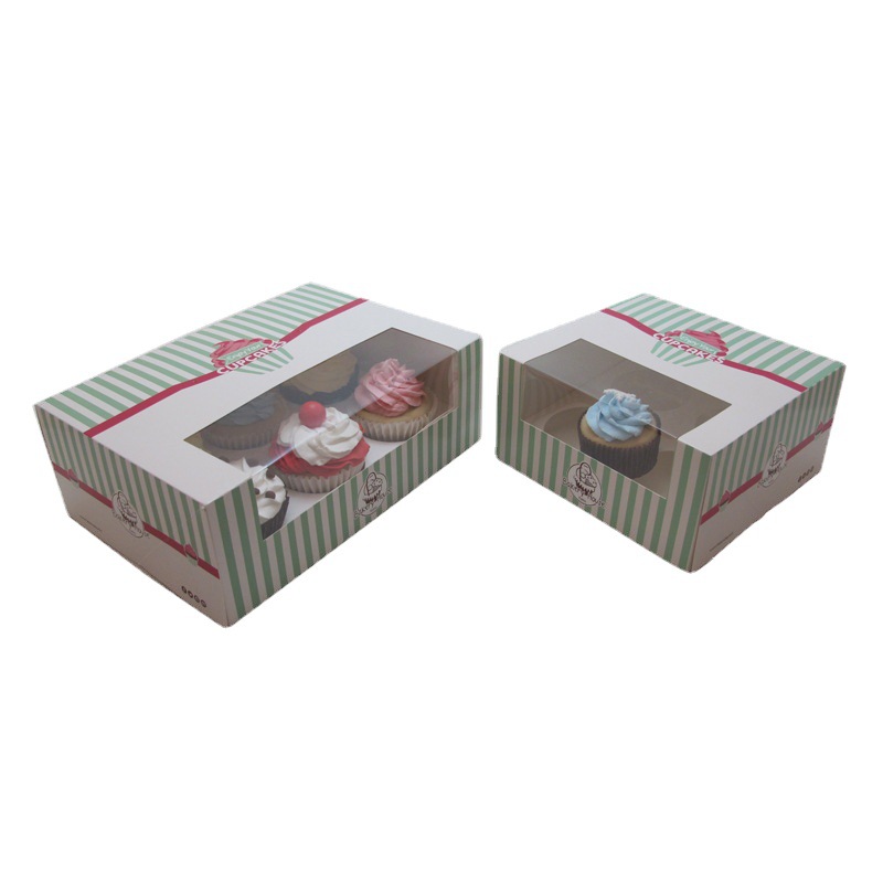 蛋糕盒 西点蛋糕盒  2杯杯子蛋糕纸盒  食品包装盒 可折叠开窗口