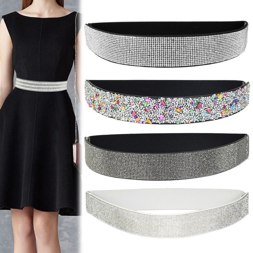 bling rhinestones studded with diamonds full of diamonds elastic wide belt flashing diamonds for women all-match crystal girdle fashionable elastic belt