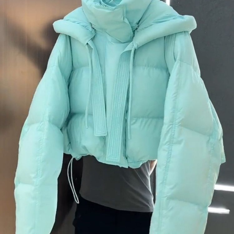 今年流行新品感超好看湖蓝色短款棉服女冬季小个子漂亮面包服外套