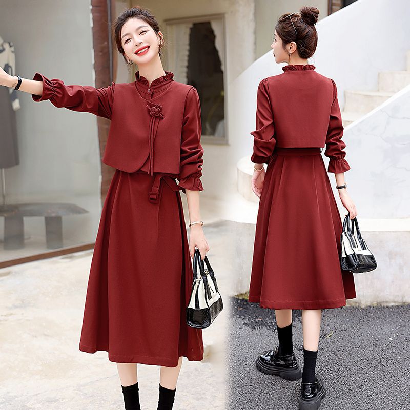 Mother-In-Law Wedding Banquet Dress 2026 New Women's Spring, Autumn and Winter Mother's Wedding Dress Two-Piece Set