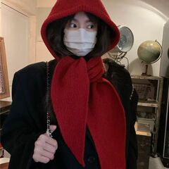 大头围帽子女拉法帽子女秋冬新款针织连帽围脖一体保暖护耳毛线帽