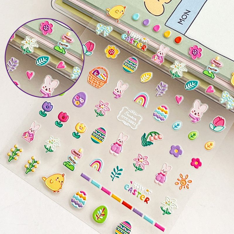 Cute Bunny 5D Stereo Nail Stickers Luminous Easter Manual Kindergarten Cartoon Baby Nail Stickers