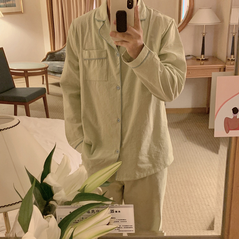 Product details picture_actual shot#new product#Men's comfortable and loose striped early autumn pajamas and home wear set