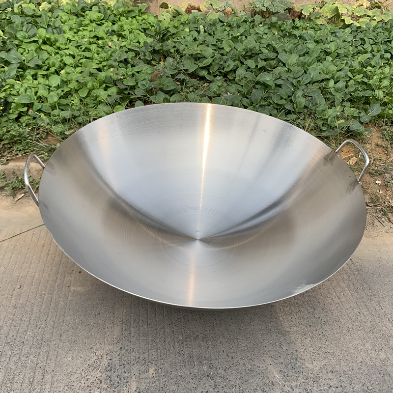 5ZV7 Special Thick 3mm Large 80-90cm Stainless Steel Dual-Ear Wok with Round Base, Thickened for Restaurants, Chefs, and Canteens