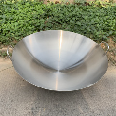 5ZV7 Special Thick 3mm Large 80-90cm Stainless Steel Dual-Ear Wok with Round Base, Thickened for Restaurants, Chefs, and Canteens