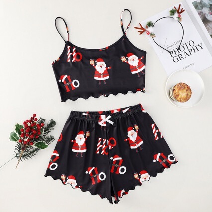 Christmas European and American Style New Thin Pajamas for Women, Short-Sleeved Shorts, Milk Silk, Simple Casual Two-Piece Set, Home Wear Christmas European and American Style New Thin Pajamas for Women, Short-Sleeved Shorts, Milk Silk, Simple Casual Two-Piece Set, Home Wear
