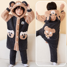 新款儿童睡衣男童秋冬季法兰绒珊瑚绒加厚睡袍男孩宝宝童装家居服