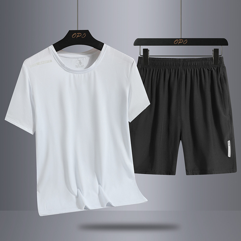 Fábrica directa 2025 nuevos pantalones cortos de mangas cortas de hielo dos piezas delgadas transpirables camisetas frías con un juego deportivo casual