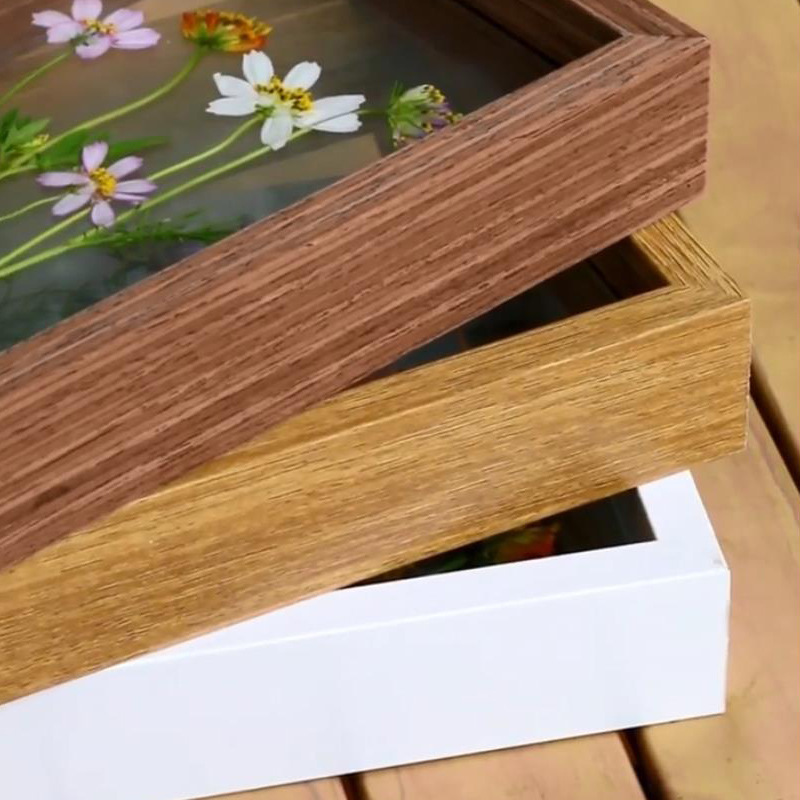 クリエイティブな手作りフォトフレーム、両面ガラスミラーフレーム、木製ドライフラワー二層標本写真木製フォトフレーム、透明額縁