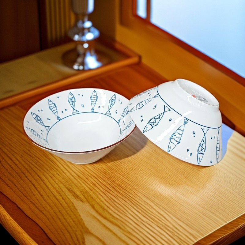 日式陶瓷斗笠汤面碗ins风高颜值釉下彩面条碗家用大号菜碗拉面碗|undefined
