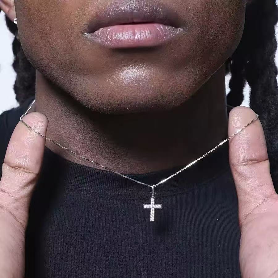 Natural Men's Vintage Cross Necklace Layered Punk Style Design Street Sweater Chain Versatile Cross-Border Jewelry