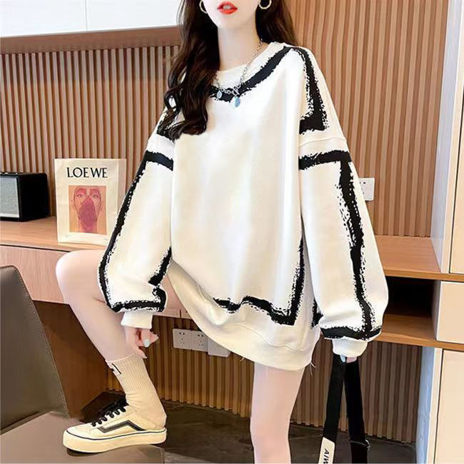 Plus Size Women's Clothing 2025 New Popular Spring and Autum Loose Fat mm Slimming Look Belly-Covering Sweatshirt Women's Fashionable Tops