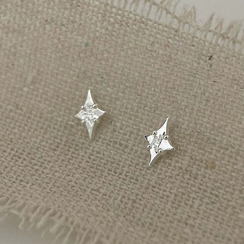 Tiqi Korean Version Simple Niche Design925 Sterling Silver Four-pointed Star Earrings Female Star Ear Piercing Earrings