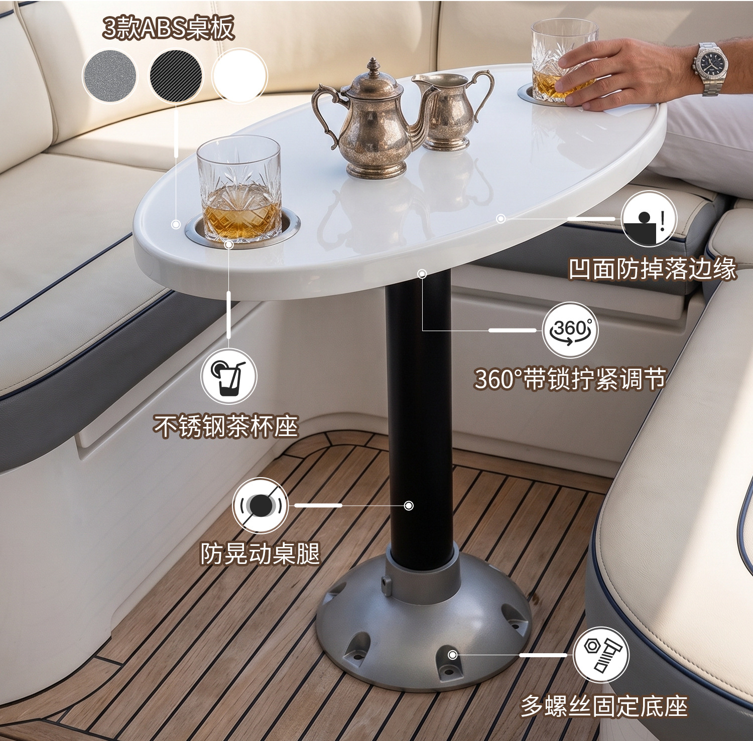 KOETSU Yacht Lightweight Outdoor Table Marine Accessories ABS RV Coffee Table Boat Oval Tea Table