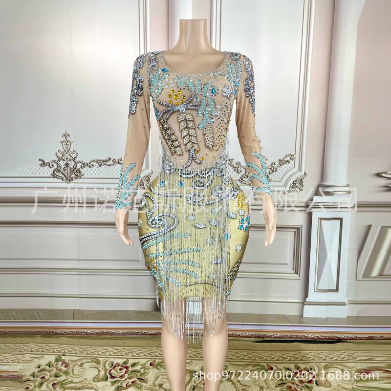 NOVANCE women see-through Diamond Pearl tassel mini dress party birthday wedding guest dress