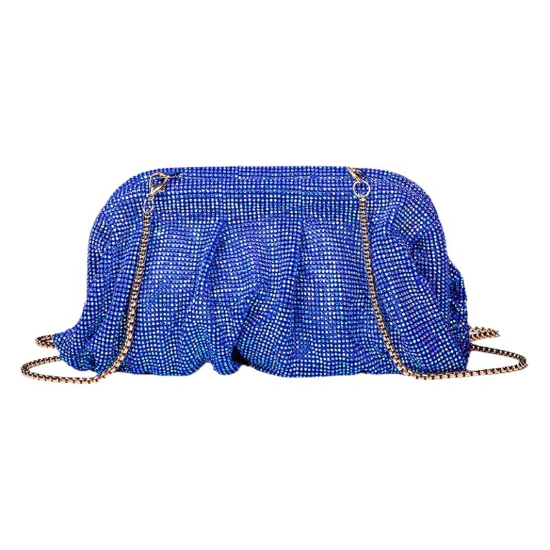 Metal menta hecha a mano diamante bolsa plisada cadena rhinestone dumpling clip Bolsa De noche bolsa de mensajero del hombro