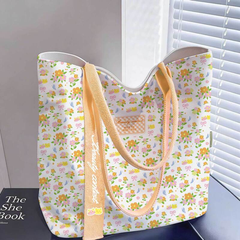 Midsummer Orange Blossom Cat Tote Bag, Fashionable and Versatile, Student Canvas Bag for Class, Open-Top Single-Shoulder Commuting Bag Midsummer Orange Blossom Cat Tote Bag, Fashionable and Versatile, Student Canvas Bag for Class, Open-Top Single-Shoulder Commuting Bag