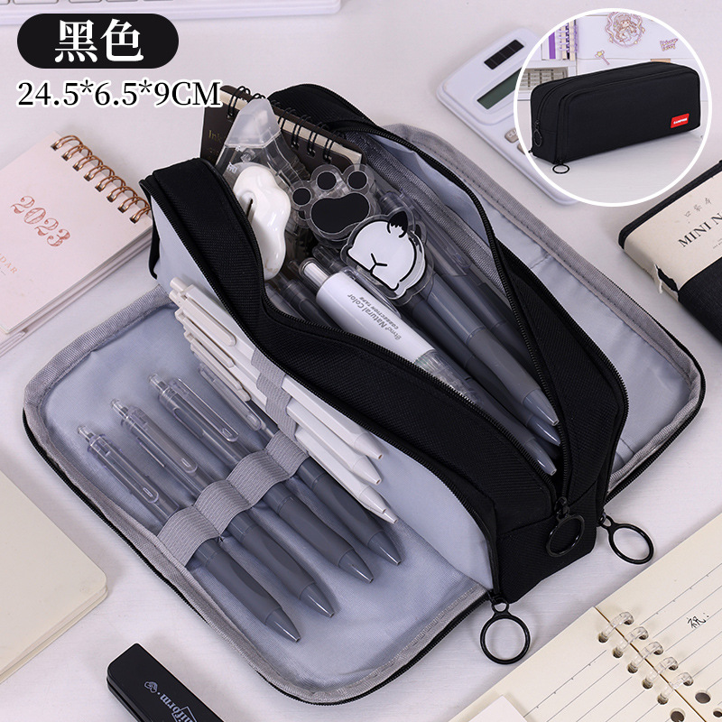 Nuevos productos transfronterizos, simple y de alto valor, caja de papelería multifuncional para estudiantes de tres capas, bolsa de almacenamiento de lápices de examen para niñas