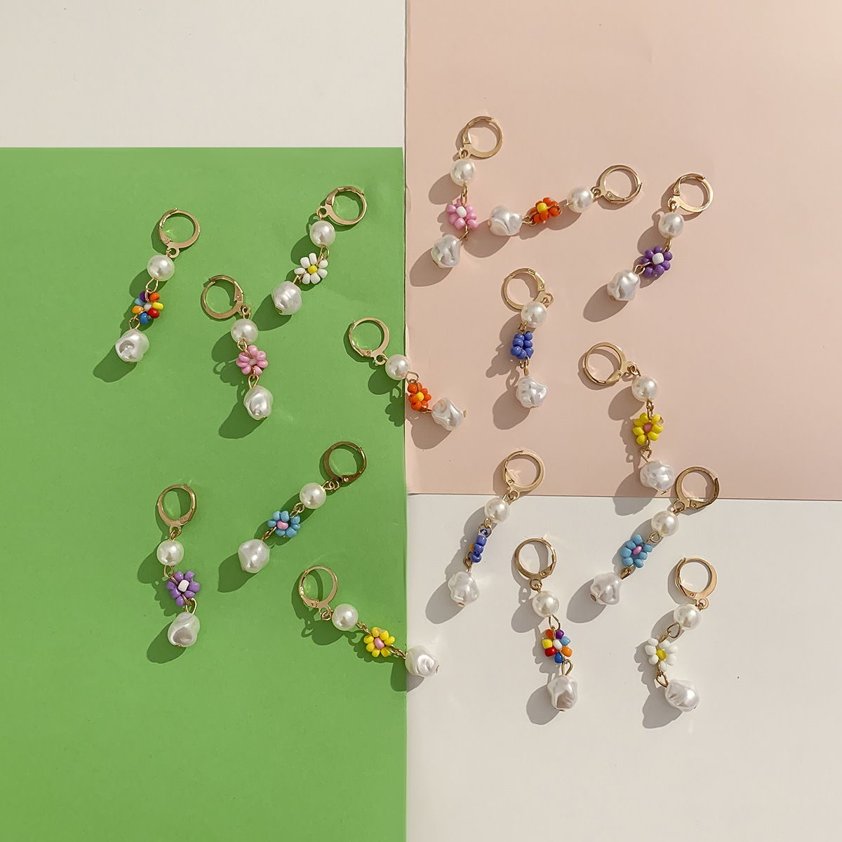 Boucles d'oreilles en forme de marguerite, perles de riz, fraîches et polyvalentes, de style minimaliste, imitant les perles, boucles d'oreilles en forme de fleur de niche_voghion.com