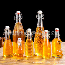 批发乐扣玻璃瓶透明圆形 方形卡扣玻璃瓶果汁酵素酒瓶 自酿白酒瓶