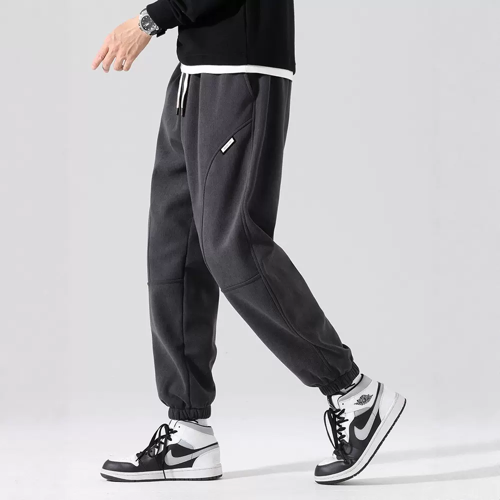 简恒加绒加厚奥利绒束脚卫裤男款冬季防风保暖棉裤抗皱运动休闲裤