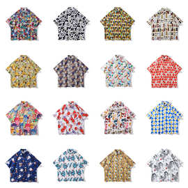 2022新款夏威夷沙滩花衬衫大码宽松休闲印花度假旅游短袖薄款衬衣