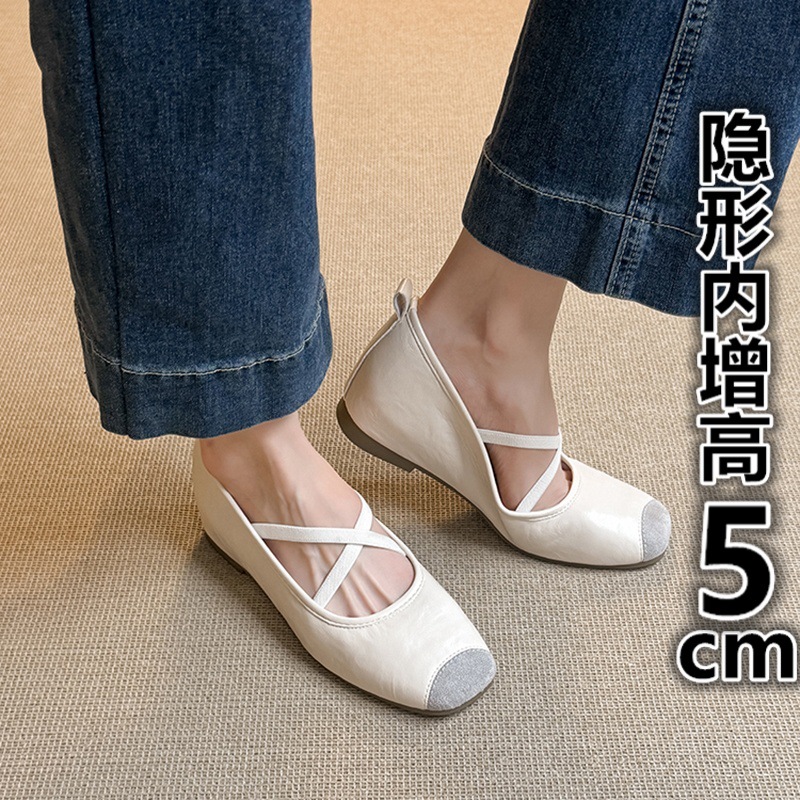 Inner Heightening Super Soft Shallow Mouth Ballet Shoes Cross Strap Flats Shoes 2025 New French Style Shoes for Women