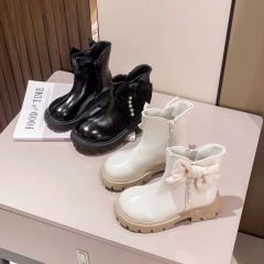 女童公主短靴2025年秋款单靴蝴蝶结洋气皮靴儿童马丁靴爆款软底靴