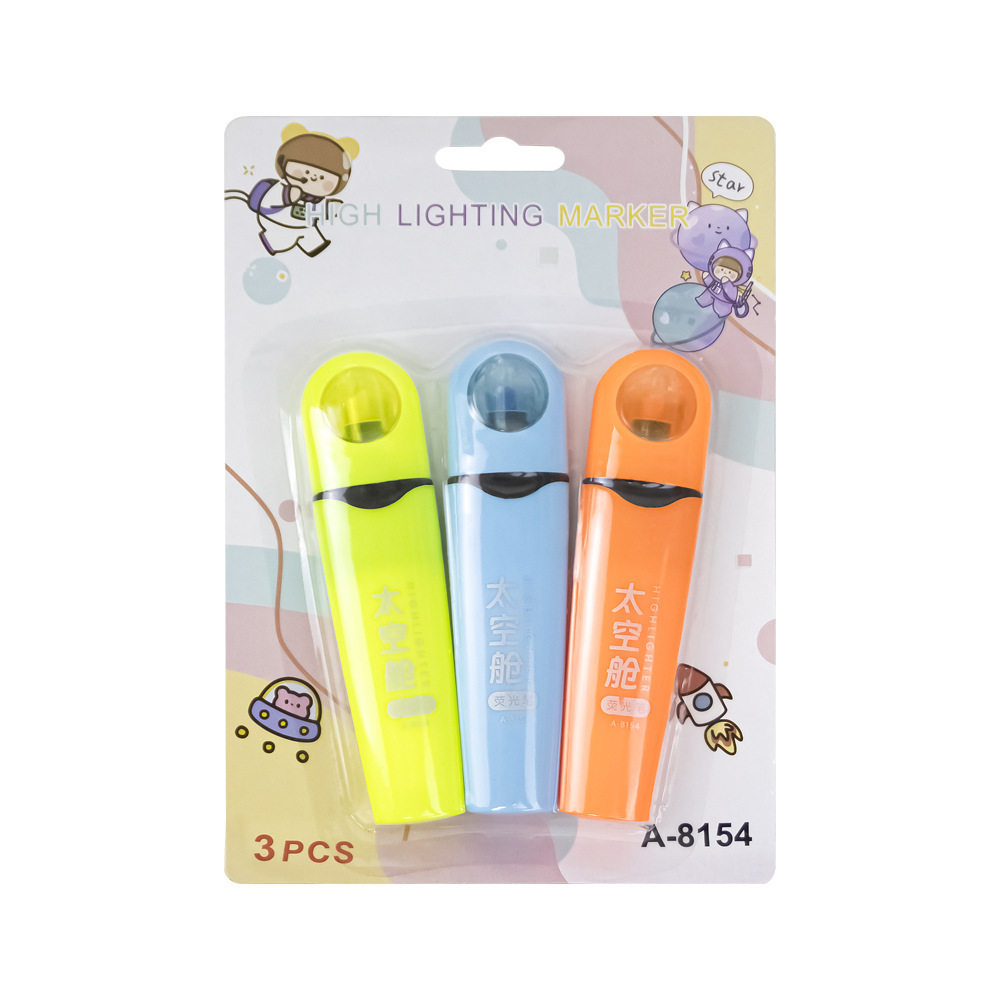 cápsula espacial serie de resaltador de cabeza blanda alto valor de cara liberación marcador marcador de puntos clave de los estudiantes bolígrafo