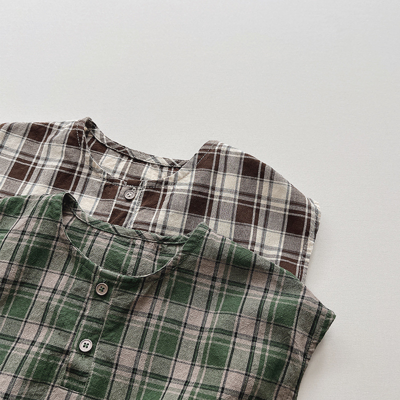 Estilo coreano japonés chaleco a cuadros sin mangas para niños verano hombres y mujeres nuevo bebé personalidad algodón superior moda infantil