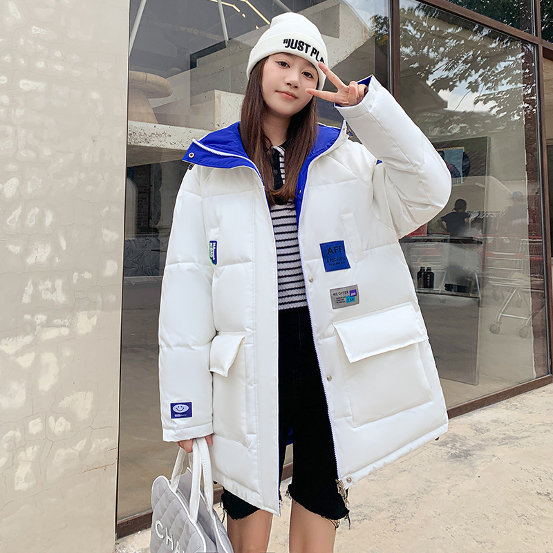 Doble cara de pluma de algodón de mujer largo nuevo tipo de algodón coreano suelto y grueso chaqueta de invierno de algodón