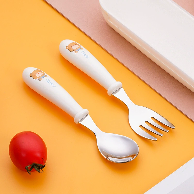 Children's cartoon teaching tableware stainless steel for supplementary food for training, handheld set
