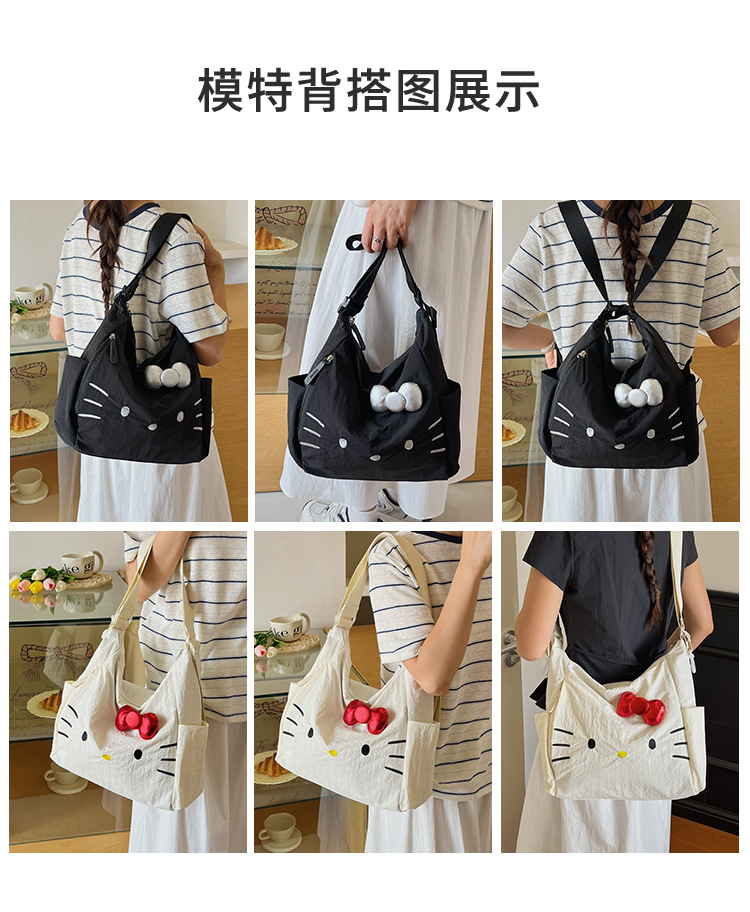 Cross-border Nylon Women's Bag 2026 New Style Large Capacity Cute Little Cat Single Shoulder Bag Bow Tote Bag Backpack