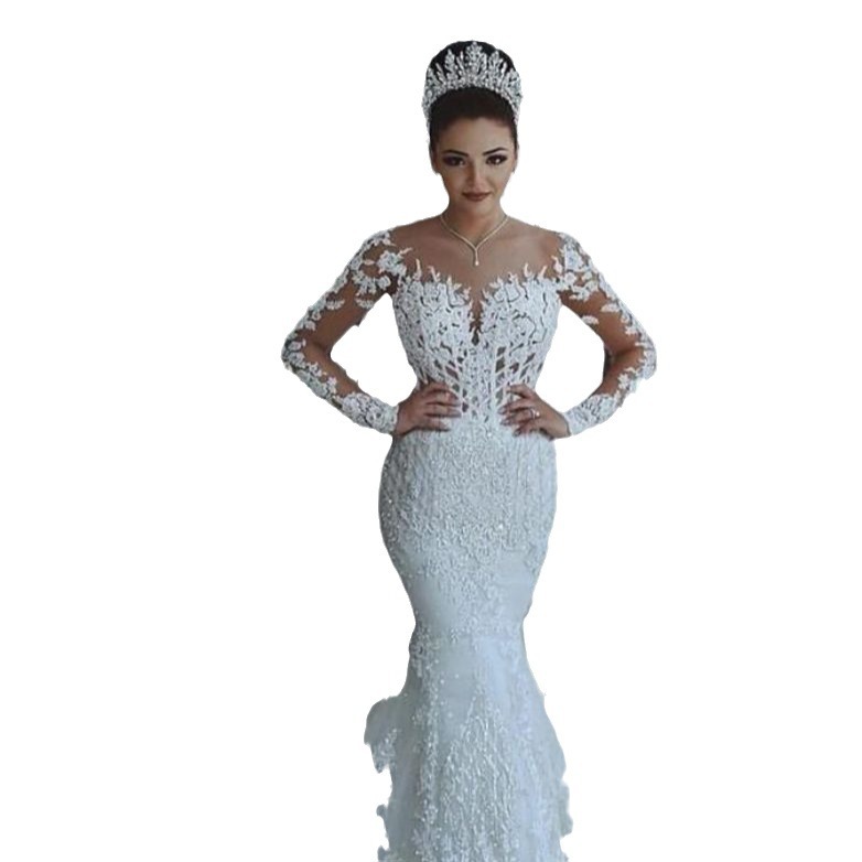 Women's Clothing wedding dresses New sexy deep V neck fishtail wedding dress lace wedding dress_voghion.com