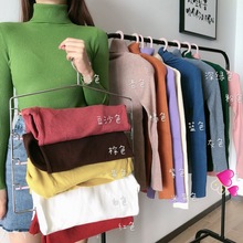 实拍秋装韩版新款百搭纯色修身显瘦套头高领保暖长袖针织毛衣女装