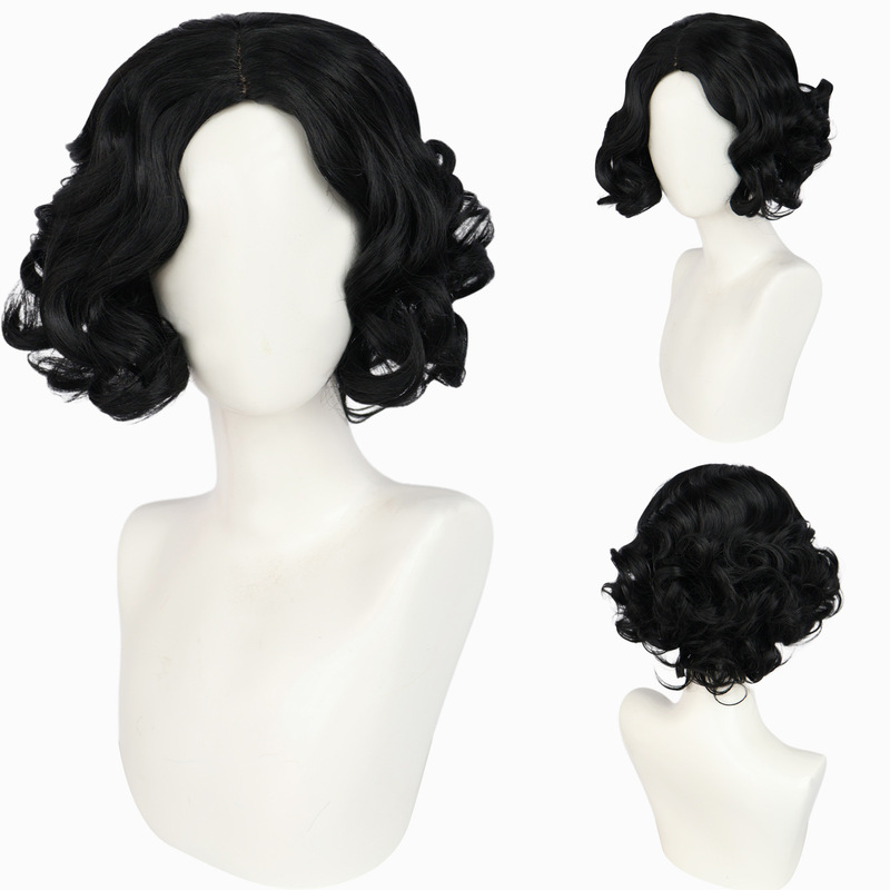 Grimm's Fairy Tales Snow White Black Short Curly Hair Anime Cos Wig Simulated Scalp Top High Temperature Silk